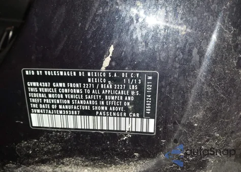 2014 Volkswagen Jetta Gli Autobahn W/Nav из США, поврежденный, VIN 3VW4T7AJ1EM393887